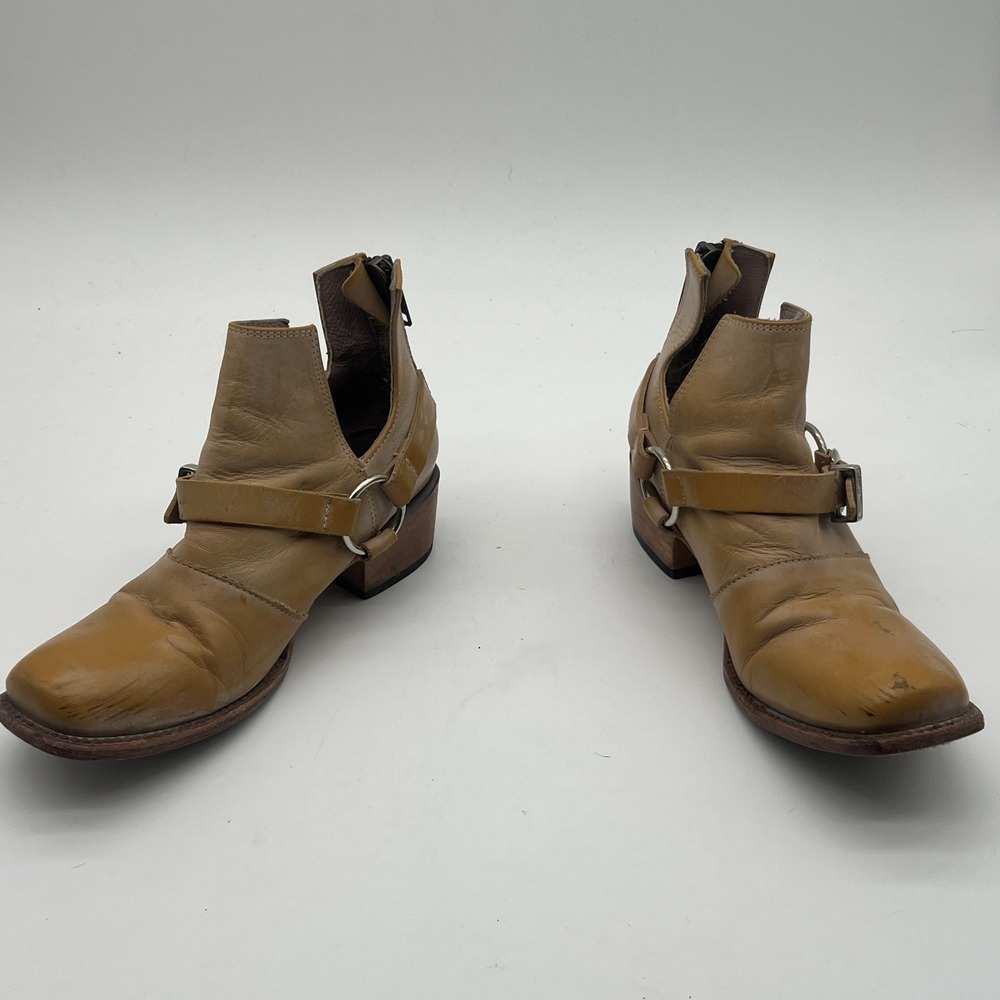 Freebird By Steven Truce Tan Leather Harness Cutout Ankle Boots Size 8